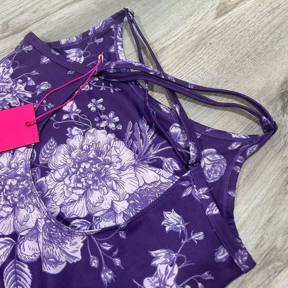 NWT Terez Violet Porcelain Floral Adjustable Strap TLC Athletic Bodysuit Size XS - Picture 5 of 7